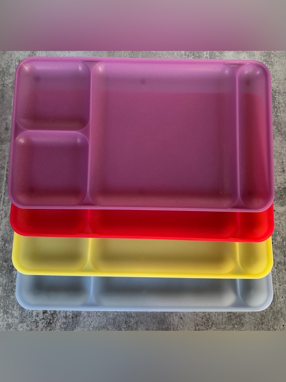 Tupperware Set of 4 Divided Food Lunch Trays Sheer Pastel Colors 1535 USA Made
